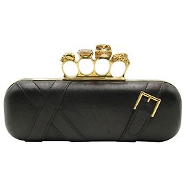 Alexander Mcqueen Pochette lunga in pelle nera con dettaglio teschio Nero