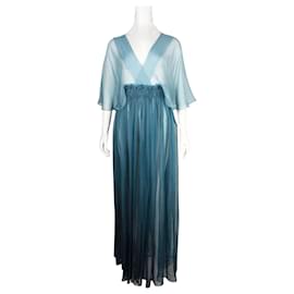 Dior-Robe Longue Bleue Flottante en Soie Bicolore Printemps - 2021 Prêt à porter-Bleu