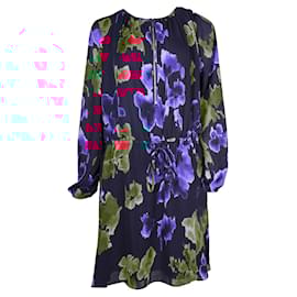 Michael Kors-Navy Blue And Red Print Dress with Front Zipper-Blue,Navy blue