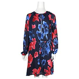 Michael Kors-Navy Blue And Red Print Dress with Front Zipper-Blue,Navy blue