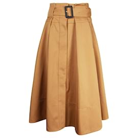 Proenza Schouler-Brown Pleated Midi Skirt with Belt-Brown