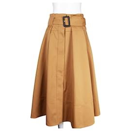 Proenza Schouler-Brown Pleated Midi Skirt with Belt-Brown