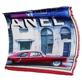 Chanel-Chanel Cuba Cruise 2017 50s Cars Fringe Scarf in Multicolor Silk-Other,Python print