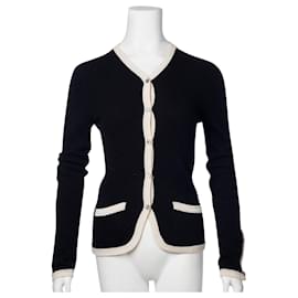 Chanel-Vintage Black and White Cardigan-Black