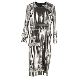Abito midi Burberry Metallic a maniche lunghe in seta dorata D'oro Metallico