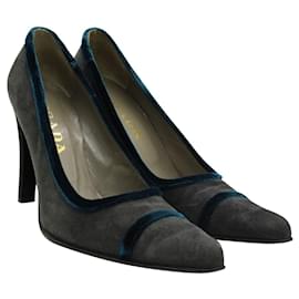 Prada-Prada Grey High Heels with Teal Trim-Grey