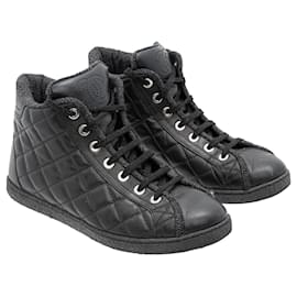 Chanel-Quilted High-top Sneakers-Black