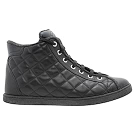 Chanel-Quilted High-top Sneakers-Black