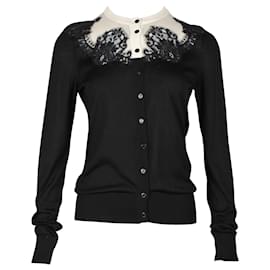 Dolce & Gabbana-Black and Beige Silk Cardigan with Lace -Black