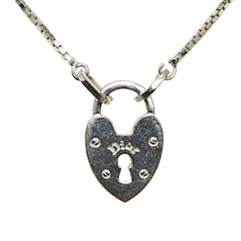 Dior-Collier pendentif coeur cadenas-Argenté