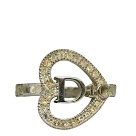 Dior-Dior Logo Heart Rhinestone Metal Ring in Very Good Condition-Silvery