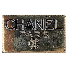 Chanel-Logo Plate Brooch-Golden