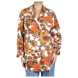 Autre Marque-Camisa estampado flores marrón - talla M-Castaño,Naranja