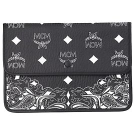 MCM Bolsa de couro com monograma preto Preto