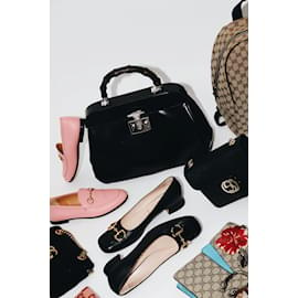 Gucci-Black bamboo handle leather top-handle bag-Black