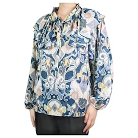 See by Chloé-Blue printed ruffle top - size UK 10-Blue