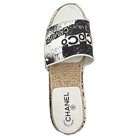 Chanel White Cotton Sandals White