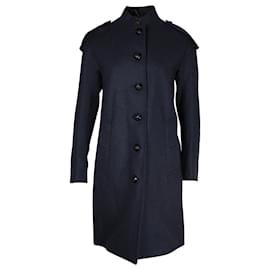 Burberry-Burberry Long Coat in Navy Blue Wool-Blue