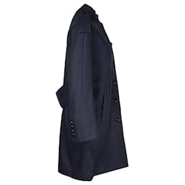 Burberry-Burberry Long Coat in Navy Blue Wool-Blue