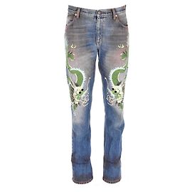 Gucci bestickte Drachenjeans aus blauer Baumwolle Blau