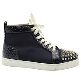 Christian Louboutin-Denim Lou Spikes Orlato Flat High-Top Sneakers-Blue
