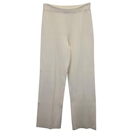 The row-Pantalones de pierna recta de punto de The Row en poliéster color crema-Blanco,Crudo