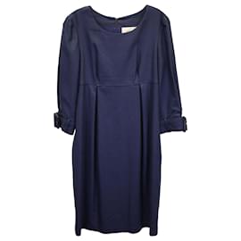 Burberry-Burberry Pleated Knee Length Dress in Navy Blue Wool-Blue,Navy blue