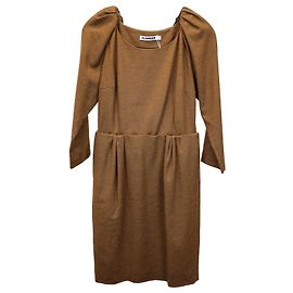 Jil Sander Puff Sleeve Knee Length in Brown Wool Brown