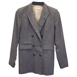 Sandro Paris Double Breasted Blazer in Grey Viscose Grey