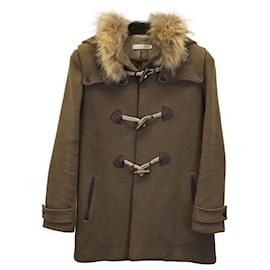 Sandro-Sandro Paris Fur Collar Half Duffle Coat in Brown Linen-Brown