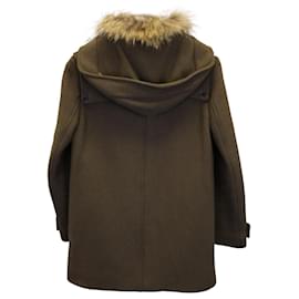 Sandro-Sandro Paris Fur Collar Half Duffle Coat in Brown Linen-Brown