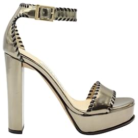 Jimmy Choo-Gunmetal Metallic Leather High Heel Sandals-Metallic