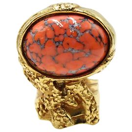 Yves Saint Laurent Bague Arty Corail de Couleur Or Orange Corail