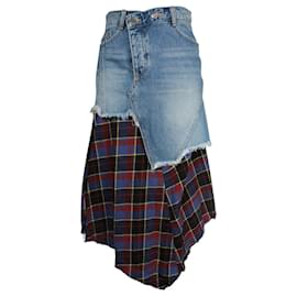 Autre Marque-SJYP Washed Denim Mini Skirt With Flannel-Other