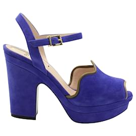 Fendi-Blue Suede Block Heel Sandals-Blue
