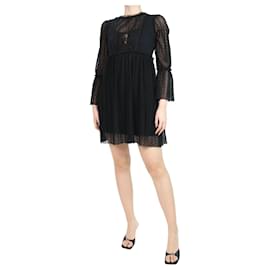 Maje-Black sheer sleeve mini dress with lace detail - size UK 8-Black