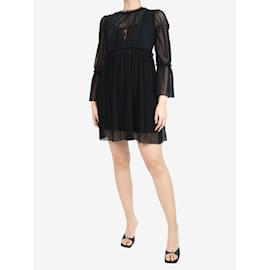 Maje-Black sheer sleeve mini dress with lace detail - size UK 8-Black