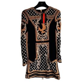 Balmain pour H&M Vestido icónico 'conditionment' o 'Eagle' de Balmain Paris Negro Dorado