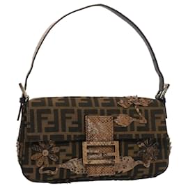Fendi-FENDI Zucca Canvas Mamma Baguette Shoulder Bag Black Brown Auth bs7953-Brown,Black