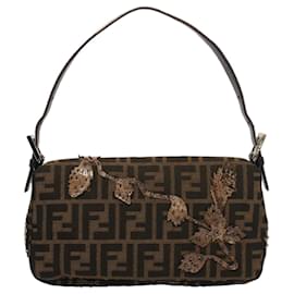 Fendi-FENDI Zucca Canvas Mamma Baguette Shoulder Bag Black Brown Auth bs7953-Brown,Black