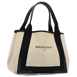 Balenciaga-BALENCIAGA Tote Bag Canvas Leather Beige Black Auth bs8120-Black,Beige