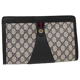 Gucci-GUCCI GG Canvas Sherry Line Clutch Bag PVC Leather Gray Navy Red Auth ki3402-Red,Grey,Navy blue