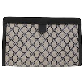 Gucci-GUCCI GG Canvas Sherry Line Clutch Bag PVC Leather Gray Navy Red Auth ki3402-Red,Grey,Navy blue