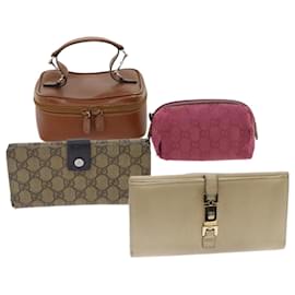 Gucci-GUCCI GG Canvas Jackie Pouch Wallet Leather 4Set Beige Pink Brown Auth bs8075-Brown,Pink,Beige