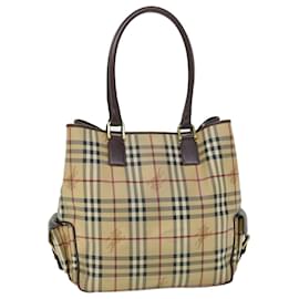 Burberry-BURBERRY Nova Check Tote Bag PVC Leather Beige Brown Auth 52765-Brown,Beige
