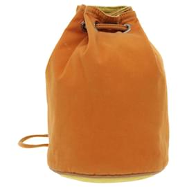 Hermès-HERMES Drawstring Bag Pouch Canvas Orange Auth bs7780-Orange