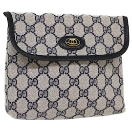 Gucci-GUCCI GG Canvas Pouch PVC Leather Grey Navy 010 378 Auth ep1572-Grigio,Blu navy