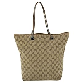 Gucci-GUCCI GG Canvas Einkaufstasche Beige Braun Auth 52754-Braun,Beige