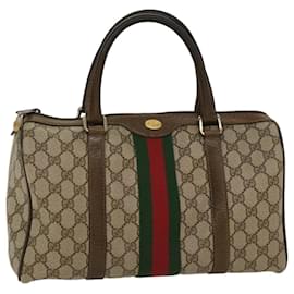 Gucci-GUCCI GG Canvas Web Sherry Line Sac Boston Beige Rouge 20 012 3842 Auth yk8394b-Rouge,Beige