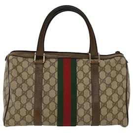 Gucci-GUCCI GG Canvas Web Sherry Line Sac Boston Beige Rouge 20 012 3842 Auth yk8394b-Rouge,Beige